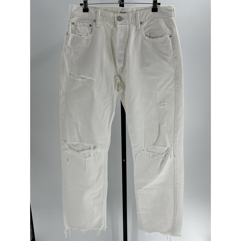 Moussy Vintage 'Odessa' Cream Cotton Wide Straight-Leg Denim Jeans Size 31